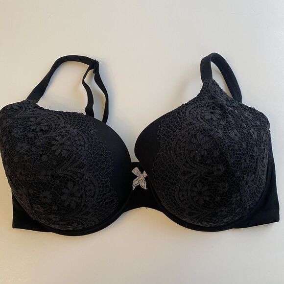 Victoria Secret Floral Lace Incredible Lined Perfect Coverage Bra Black 38DDD - Picture 1 of 5